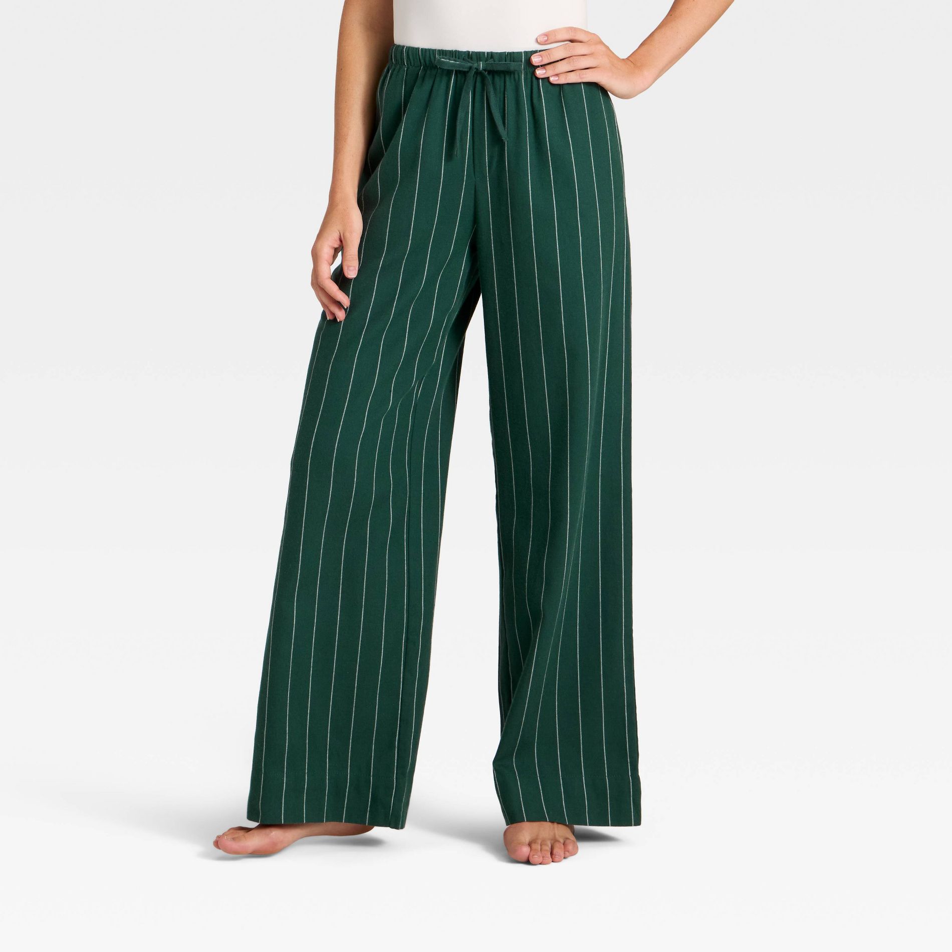Women's Striped Flannel Pajama Pants - Auden™ Green M