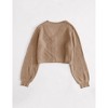 Womens Chunky Sweater Cardigan Front Button Lantern Sleeve Sweater Knit Shrugs,Khaki - 2XL - 4 of 4