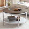 30.71in Double-Layer Round Dark Walnut Black Vein MDF Panel, White Wrinkled Baked Iron Frame, Industrial Style Coffee Table - 4 of 4
