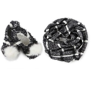 Memoi Perfect Plaid Knit Shawl & Plush Lined Slippers Black S-M - 1 of 2