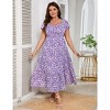 YESFASHION Women Plus Size Maxi Dress Floral Ruffle Summer Dress Short Sleeve Long Dress High Waist Sweethearte Neck Casual Dress - 2 of 4