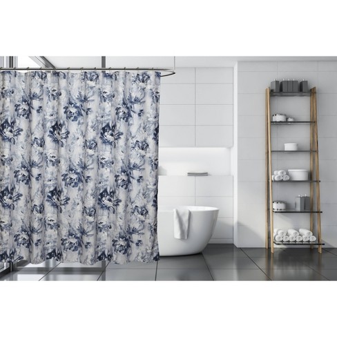 Noya Shower Curtain Blue - Moda at Home: Botanical Design, Polyester & Linen Blend, Machine Washable - image 1 of 4