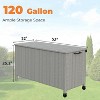 Outdoor Garden Deck Box, PE Rattan Wicker Patio Large Storage Box with Handles and Wheels, 110 Gallon, for Patio Furniture, Garden Tools, Gray - 2 of 4