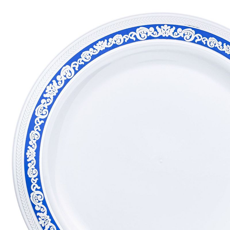Smarty Had A Party White with Blue and Silver Royal Rim Plastic Dinner Plates (10.25") (120 Plates), 2 of 8