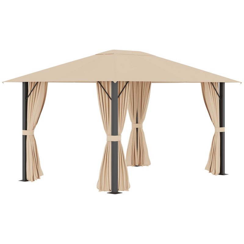 Outsunny 13.1' x 9.7' Patio Gazebo Aluminum Frame Outdoor Canopy Shelter with Sidewalls, Vented Roof for Garden, Lawn, Backyard, and Deck, Brown, 4 of 7