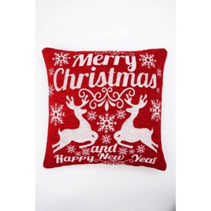 Tramull 24X24"Merry Christmas Cheer Woven Throw Pillow,Red - 1 of 4