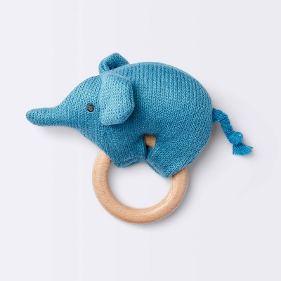 Image of Knit Rattle on Wood Ring - Elephant - Cloud Island™