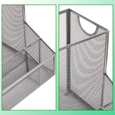 Silver Metal Mesh Desktop Organizer with Vertical File Storage