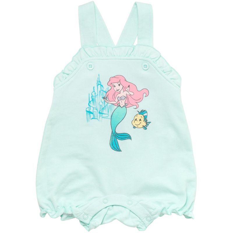 Disney Princess Ariel Baby Girls French Terry Short Overalls T-Shirt and Hat 3 Piece Outfit Set Newborn to Infant, 4 of 10