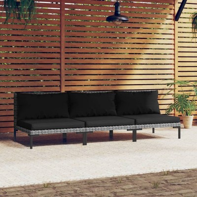 VidaXL Patio Sofas 3pcs with Cushions Half Round Poly Rattan