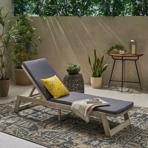 Christopher Knight Home Paul Outdoor Acacia Wood Adjustable Chaise Lounge with Cushion - 1 of 4
