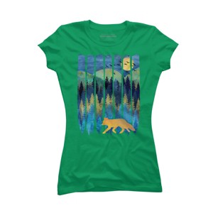 Junior's Design By Humans Fox Forest Night By Maryedenoa T-Shirt - 1 of 3