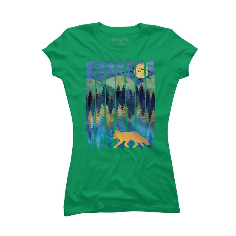 Junior's Design By Humans Fox Forest Night By Maryedenoa T-Shirt, 1 of 4