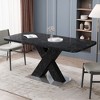 CENGHU Modern Square Dining Table, Printed Black Marble Table Top, MDF X-Shape Table Leg with Metal Base, Stretchable End Table for Dining Room - 2 of 4