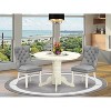3-Piece Linen white Solid Wood Top - Round Dining Room Set - Seats 4 - 2 of 4