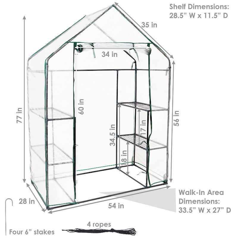 Sunnydaze Outdoor Portable Tiered Growing Rack Deluxe Walk-In Greenhouse with Roll-Up Door - 4 Shelves - Clear - 54" x 28" x 77", 4 of 13