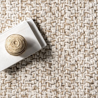 Ivory Flat Woven Wool Blend Round Area Rug