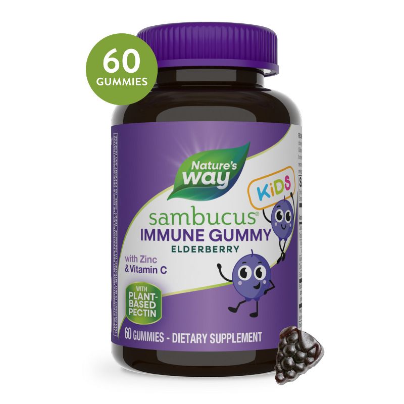 Nature&#39;s Way Sambucus Immune Gummies for Kids with Elderberry Vitamin C and Zinc - 60ct, 3 of 14