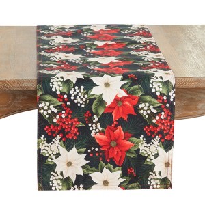 Saro Lifestyle Poinsettia And Berries Table Runner, 16"x72", Multi - 1 of 3