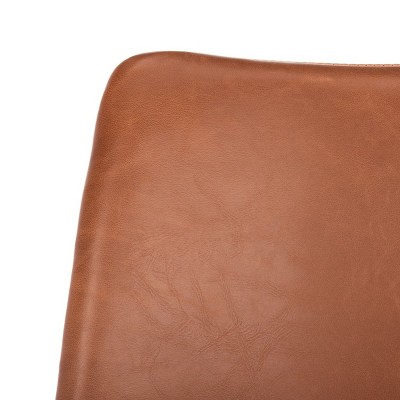 Dawn 32'' Mid-Century Modern Leather Swivel Arm Chair in Light Brown & Stainless Steel