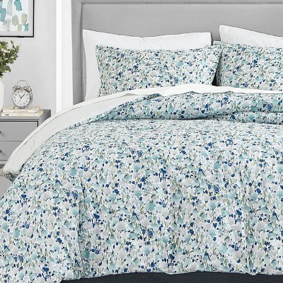 Olivia Blue Floral Cotton King Duvet Cover Set