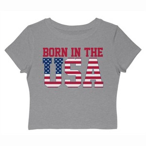 Rerun Island Women's Born In The Usa Flag Logo Black Americana 4Th Of July Short Sleeve Graphic Cotton Baby Tee - 1 of 4