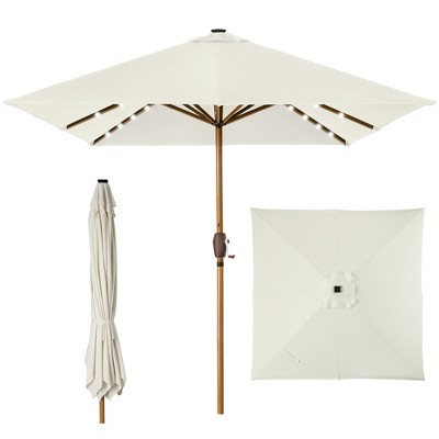 Best Choice Products 9ft Deep Square Solar LED Lighted Patio Umbrella w/ Faux Wood Texture, UV-Resistant