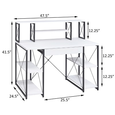 Vynxaria White & Black Office Desk Open Shelves Modern Two-Tone Design for Productive Workspaces
