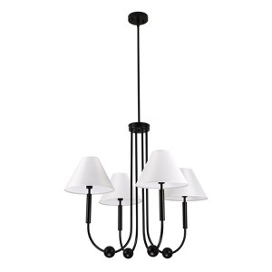 PAKOKULA 4-Light Matte Black Sputnik Chandelier with White Fabric Shade for Living Room Bedroom - 1 of 4