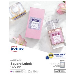 Avery Printable Blank Square Labels, 1.5" x 1.5", Matte White, 600 Customizable Labels (22805) - 1 of 4