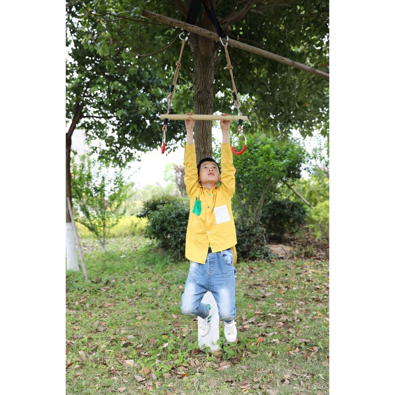 PLAYBERG Kids Trapeze Swing Bar with Rings with Hanging Ropes, 5 of 8