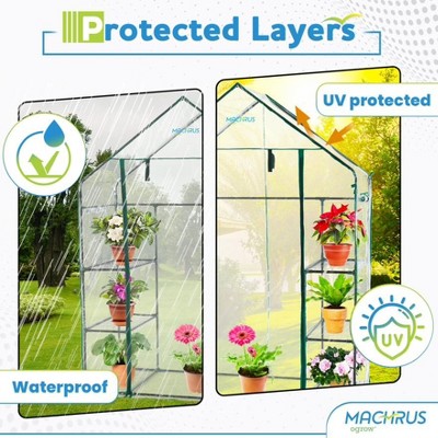 Deluxe Walk-In Greenhouse with Clear PVC Cover and Dark Green Steel Frame