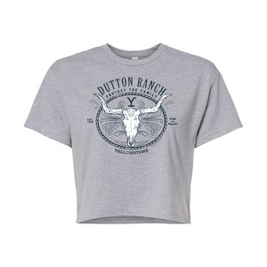 Women's - Yellowstone - Dutton Ranch Decorative Longhorn Skull Cropped Graphic T-Shirt - 1 of 4