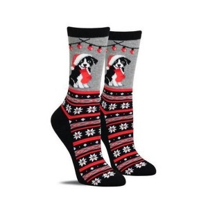 Christmas Border Collie Socks (Women's Sizes, Adult Medium) - Gray / Medium from the Sock Panda - Great for Christmas Time - 1 of 3