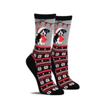 Christmas Border Collie Socks (Women's Sizes Adult Medium) - Gray / Medium from the Sock Panda