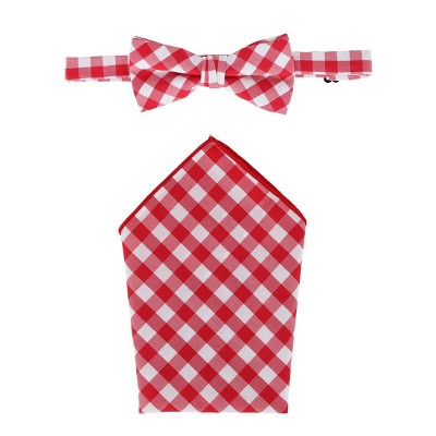 CTM Men's Cotton Checkered Bow Tie and Handkerchief Set