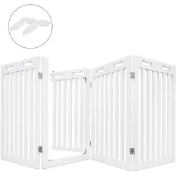 Arf Pets Freestanding Dog Gate with Walk Through Door, 4 Panel, Expands Up to 80" W, 31.5" H - Bonus Foot Supporters Included - White