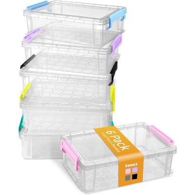 Paaaawaters 6 Pack Extra Large Pencil Box, Plastic Pencil Case Crayon Box, Clear Marker Organizer Plastic Containers with Lid