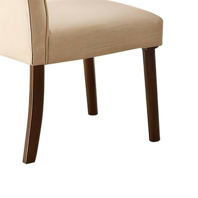 Set of 2 Beige Linen Upholstered Parsons Side Chairs with Walnut Wood Legs