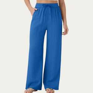 Anna-Kaci Women's High Waist Drawstring Lounge Pants with Wide Leg Silhouette Soft Relaxed Knit Fabric - 1 of 3