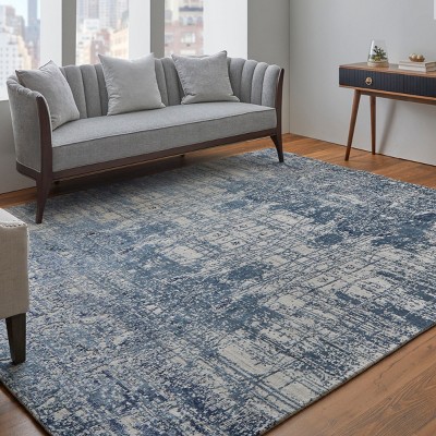 Eastfield Blue and Ivory Hand-Knotted Wool Area Rug