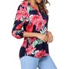 Nlife Women's Casual V Neck Floral Print 3/4 Length Sleeve Blouses Tropical Hawaiian Shirt Tops - 3 of 4