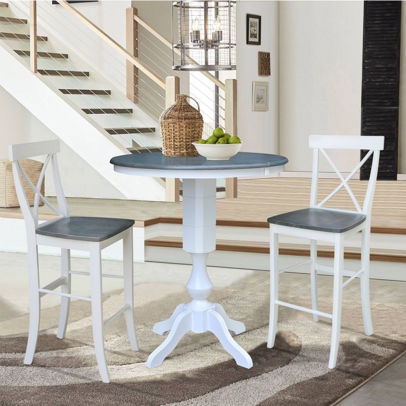 36&#34; Round Extendable Dining Table with 2 X Back Stools White/Heather Gray - International Concepts, 3 of 6