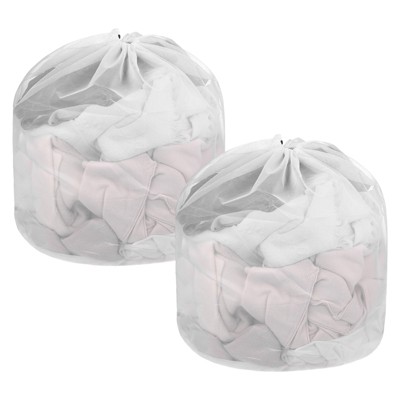 Unique Bargains Large Mesh Durable Washable Laundry Bags 2 Pcs White