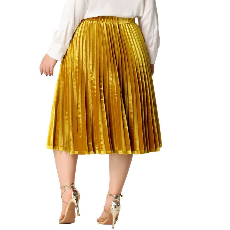 Agnes Orinda Women's Plus Size Velvet Pleated Elastic Waist Party Metallic Swing Midi A Line Skirts, 4 of 7