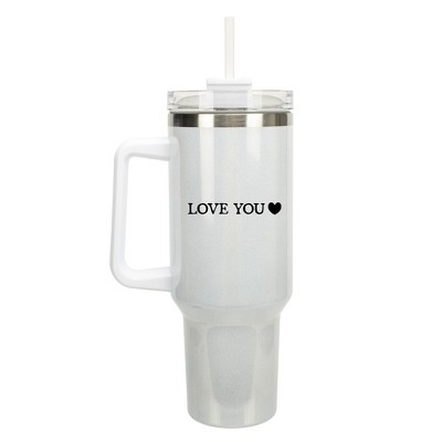 100 North Love You Heart Thinking of You Always Wrap-Around 40 Oz. Stainless Steel Water Bottle Coffee Mug, Spill & Leak Resistant, Travel Tumbler