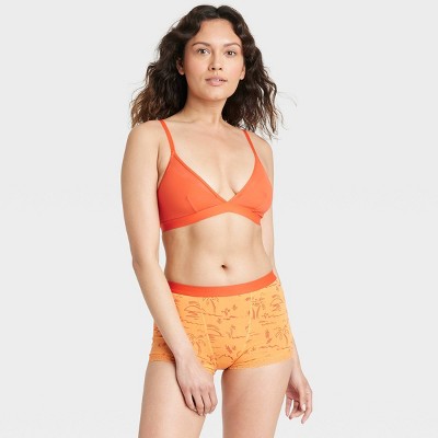 Women's Lace Trim Cotton Boy Shorts - Auden™ Orange L
