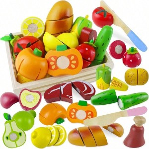 Wooden Cutting Fruit Play Food Set, Kitchen Pretend Toys for Toddlers , Wood Toys Accessories for Boys Girls - 1 of 4