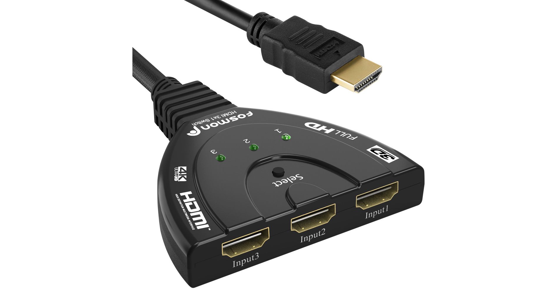 Fosmon 3-Port 4K HDMI Switcher, Auto-Switch HDMI Switcher Supports 3D HDR HD 1080P HDCP, 3x1 HDMI Splitter for HDTV, PS5, PS4, Fire Stick