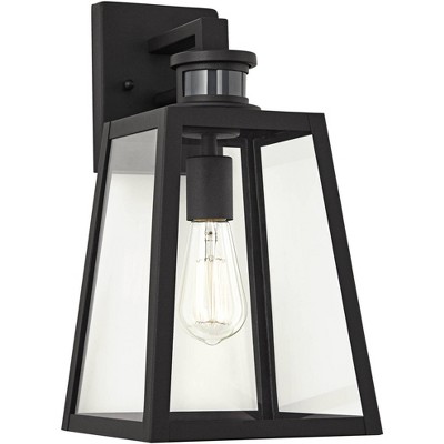 John Timberland Arrington Modern Outdoor Wall Light Fixture Black Dusk to Dawn Motion Sensor 14 3/4" Clear Glass for Post Exterior Barn Deck House